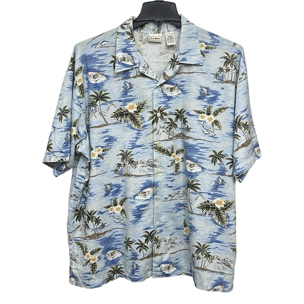 Vintage L.L. Bean Shirt Men's XL Floral Short Sleeve Button Down Hawaiian 90s